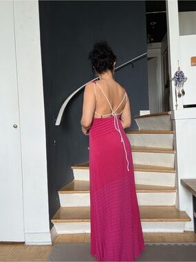 🇧🇷 Women’s Pink Strappy Back Maxi Dress Summer Ready. Size S made in Brazil